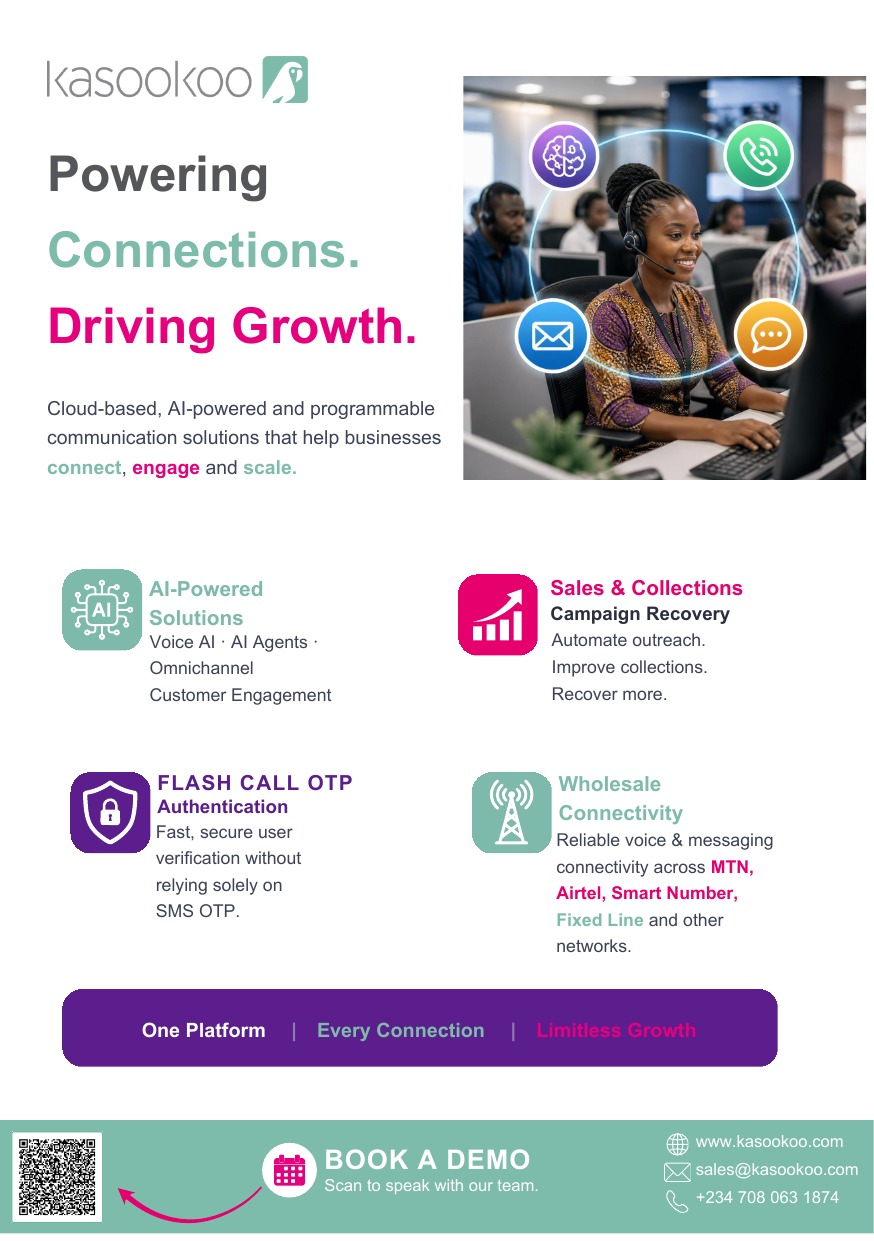 Kasookoo GITEX Nigeria 2026 flyer, page 1 — Powering Connections. Driving Growth.